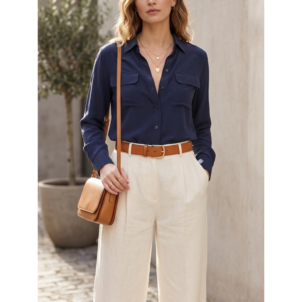 NWT Equipment Signature Silk Shirt Blouse Peacoat Navy Size XS $218 - Picture 5 of 16